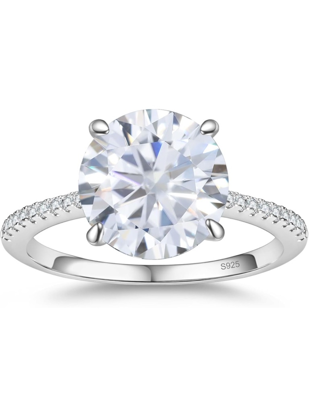 Classic 3 ct Solitaire Round 18K White Gold Plated Ring- size 8
